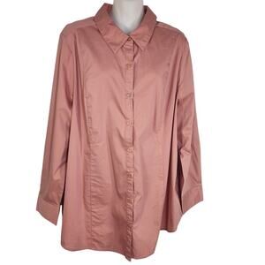 Denim & Co Womens Solid Button Front Shirt Size XL Rose Pink Long Sleeve A280664